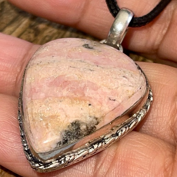 Teardrop Pink Rhodochrosite Pendant 1 7/8” - Picture 5 of 14